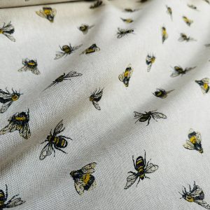 Bumblebee Print Fabric Bee Insects Linen Look Curtain Material for Dress Home Decor Curtain Upholstery - 55" or 140cm Wide Canvas