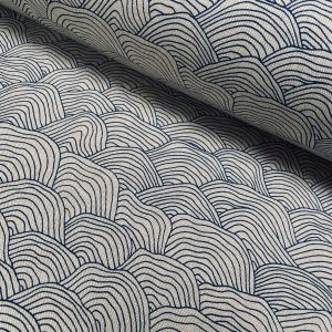 Blue Wave Geometric Waves Linen Look Fabric Curtain Material for Dress Decor Curtain Upholstery - 55" or 140cm Wide Canvas