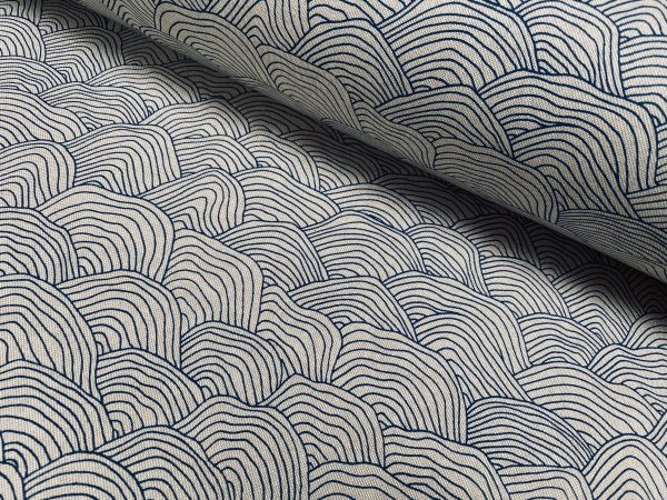 Blue Wave Geometric Waves Linen Look Fabric Curtain Material for Dress Decor Curtain Upholstery - 55" or 140cm Wide Canvas