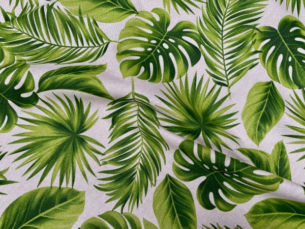 Linen Look Green Palm Leaves Tropical Leaf Fabric Material for Home Decor Curtain Upholstery - 55" or 140cm Wide Canvas