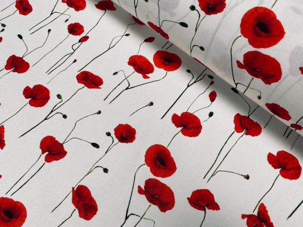 Red Poppy Flowers Fabric Remembrance Day Poppies Field Curtain Material for Dress Decor Curtain Upholstery - 55" or 140cm Wide Canvas - Image 3