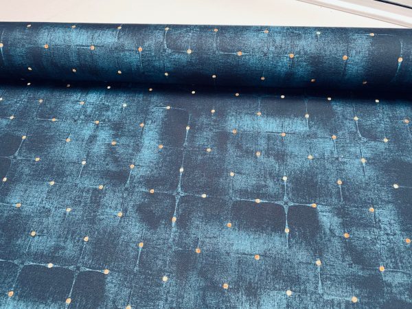 Dot Velvet Effect Look Print Fabric Home Decor Curtain Upholstery Material 140cm or 55" wide - Navy Blue
