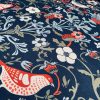 Folklore Motif Fabric Printed Forest Flowers Birds Home Decor Curtain Upholstery Ethnic Material 140cm or 55" wide -Black & Red - Image 5