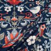 Folklore Motif Fabric Printed Forest Flowers Birds Home Decor Curtain Upholstery Ethnic Material 140cm or 55" wide -Black & Red - Image 6