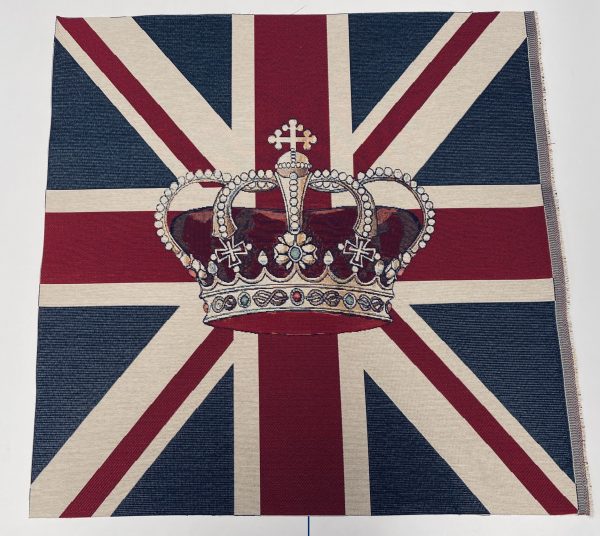 UK CROWN Union Jack Flag Retro Linen Look Heavy Jacquard Gobelin Upholstery Cotton Bag Cushion Panel Fabric UK Banner 70x70cm or 27''x27''