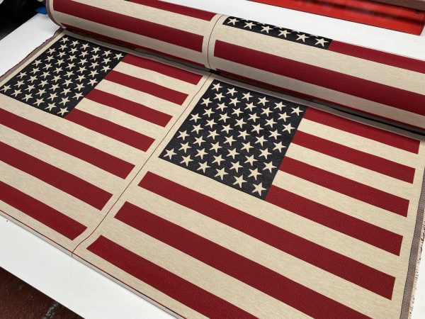 Large USA America Stars and Stripes Flag Retro Linen Look Heavy Jacquard Gobelin Upholstery Cotton Cushion Panel Fabric 70x70cm or 27''x27'' - Image 3