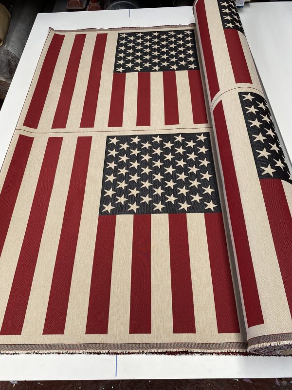 Large USA America Stars and Stripes Flag Retro Linen Look Heavy Jacquard Gobelin Upholstery Cotton Cushion Panel Fabric 70x70cm or 27''x27'' - Image 2