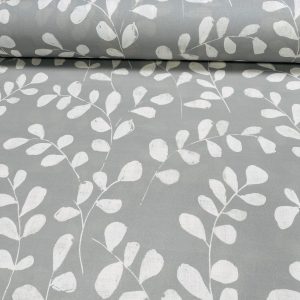 Eucalyptus Leaves Tropical Leaf Fabric Material for Home Decor Curtain Upholstery - 55" or 140cm Wide - Grey