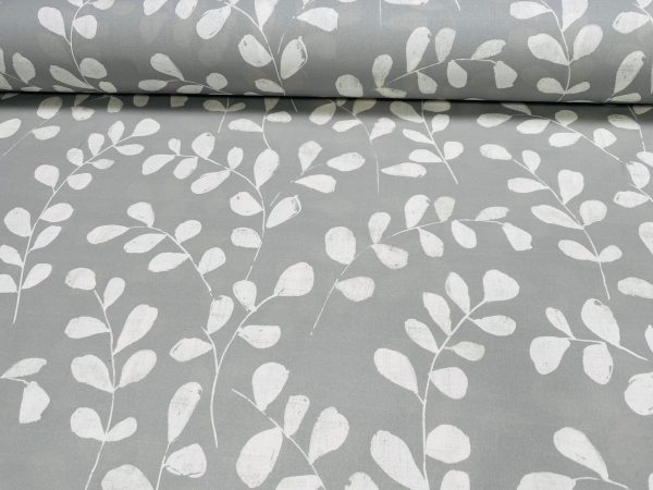 Eucalyptus Leaves Tropical Leaf Fabric Material for Home Decor Curtain Upholstery - 55" or 140cm Wide - Grey