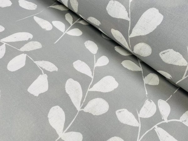 Eucalyptus Leaves Tropical Leaf Fabric Material for Home Decor Curtain Upholstery - 55" or 140cm Wide - Grey - Image 2