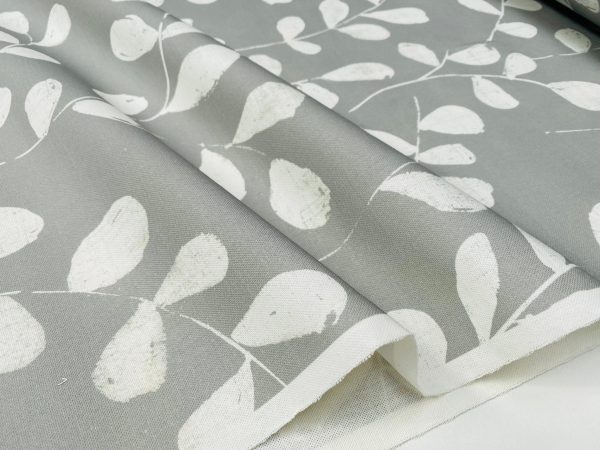 Eucalyptus Leaves Tropical Leaf Fabric Material for Home Decor Curtain Upholstery - 55" or 140cm Wide - Grey - Image 3