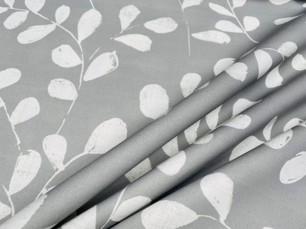 Eucalyptus Leaves Tropical Leaf Fabric Material for Home Decor Curtain Upholstery - 55" or 140cm Wide - Grey - Image 5