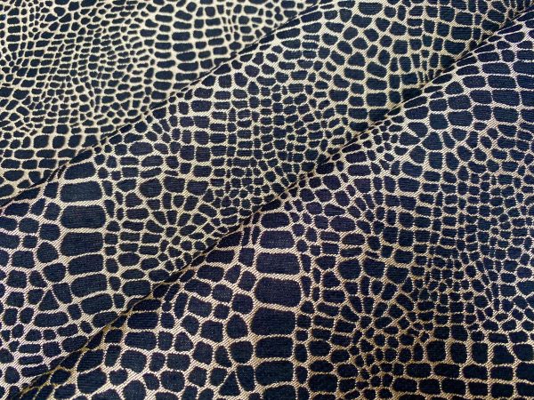 Snake Gobelin Jacquard Fabric Home Decor Metallic Look Tapestry Material for Curtains, Upholstery  - 55" or 140cm Wide - Black & Gold