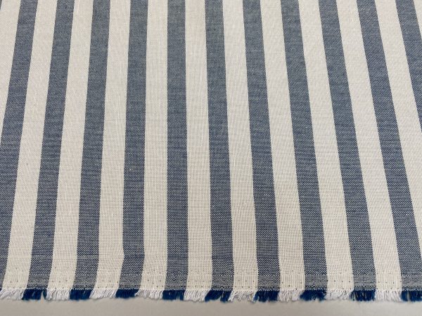 Linen Look White STRIPES Culla Fabric Furnishing Curtain Upholstery Dressmaking Cotton Material 110″/280cm EXTRA Wide Canvas - Denim Blue - Image 4