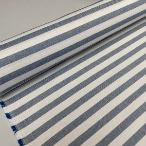 Linen Look White STRIPES Culla Fabric Furnishing Curtain Upholstery Dressmaking Cotton Material 55″/140cm Wide Canvas - Denim Blue
