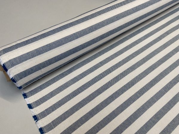 Linen Look White STRIPES Culla Fabric Furnishing Curtain Upholstery Dressmaking Cotton Material 110″/280cm EXTRA Wide Canvas - Denim Blue