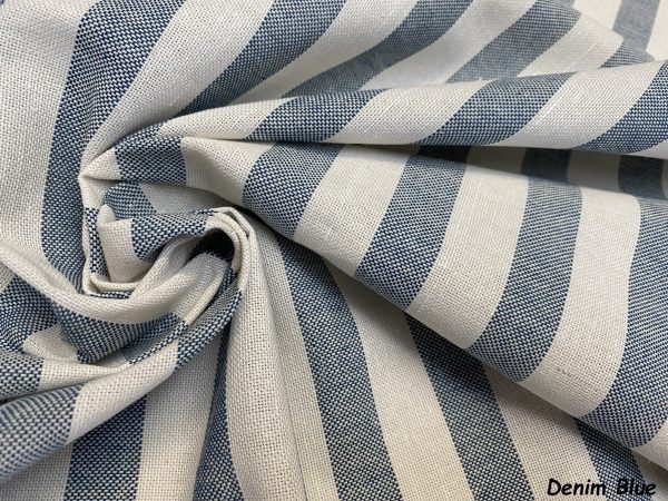Linen Look White STRIPES Culla Fabric Furnishing Curtain Upholstery Dressmaking Cotton Material 110″/280cm EXTRA Wide Canvas - Denim Blue - Image 2