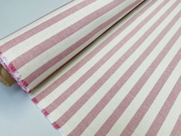 Linen Look White STRIPES Culla Fabric Furnishing Curtain Upholstery Dressmaking Cotton Material 55″/140cm Wide Canvas - DUSTY PINK