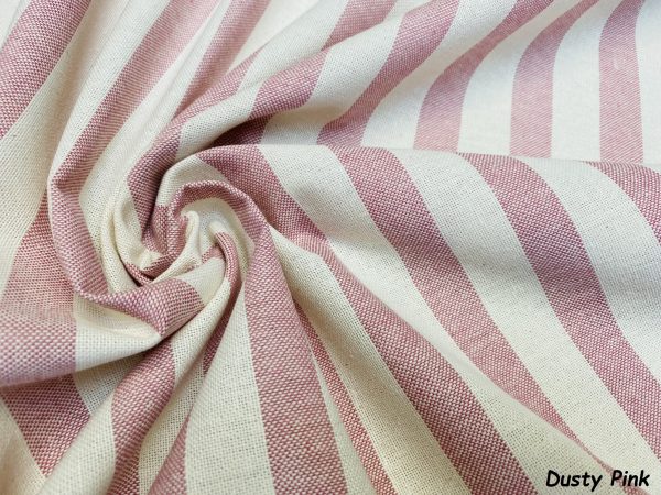 Linen Look White STRIPES Culla Fabric Furnishing Curtain Upholstery Dressmaking Cotton Material 55″/140cm Wide Canvas - DUSTY PINK - Image 2