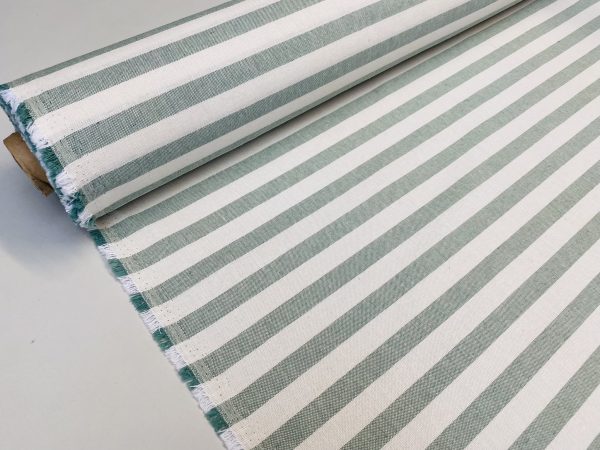 Linen Look White STRIPES Culla Fabric Furnishing Curtain Upholstery Dressmaking Cotton Material 110″/280cm EXTRA Wide Canvas - MINT GREEN