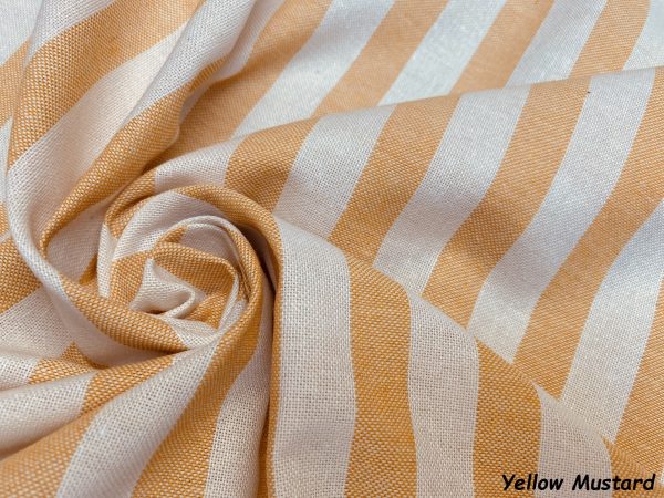 Linen Look White STRIPES Culla Fabric Furnishing Curtain Upholstery Dressmaking Cotton Material 110″/280cm EXTRA Wide Canvas - Yellow Mustard - Image 2