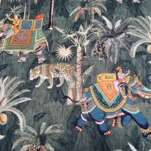 Royal Elephant Green Palm Jungle Leaves Fabric Peacock Leopard Material for Home Decor Curtain Upholstery - 55" (140cm) Wide