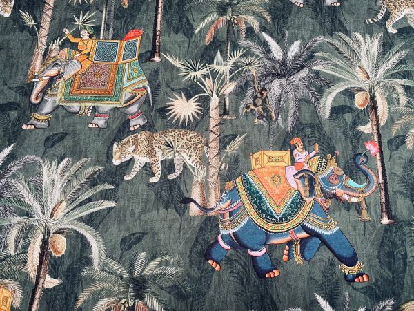 Royal Elephant Green Palm Jungle Leaves Fabric Peacock Leopard Material for Home Decor Curtain Upholstery - 55" (140cm) Wide