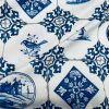 Dutch Tile Geometric Fabric Ceramic Effect Delft Blue Windmill Holland Tulips Cotton Curtain Upholstery Material - 55"/140cm wide - Image 3