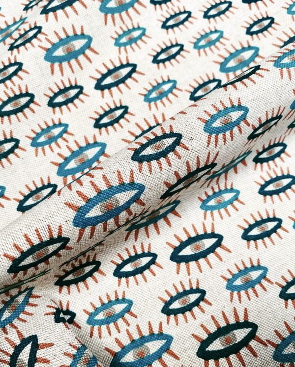 Teal Turquoise Eyes Fabric Watching Eye Print Material - Dressmaking Home Decor Curtain Upholstery Textile - 140cm (55") wide