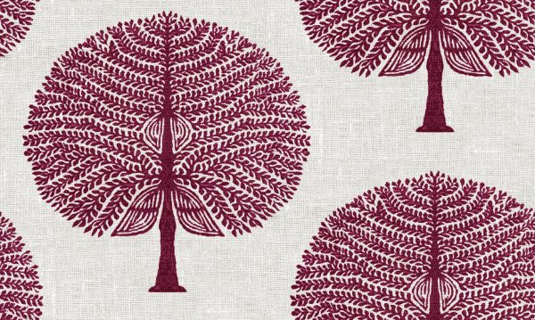 BURGUNDY RED Mulberry Tree 100% Cotton Fabric Natural Material Home Decor Curtain Upholstery - 55" or 140cm Wide Canvas - Image 2