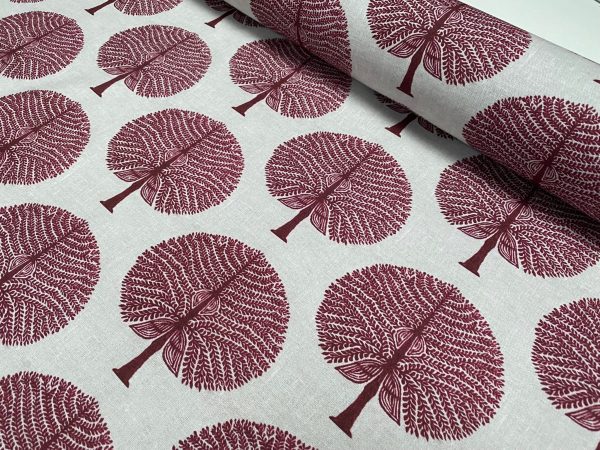 BURGUNDY RED Mulberry Tree 100% Cotton Fabric Natural Material Home Decor Curtain Upholstery - 55" or 140cm Wide Canvas - Image 3