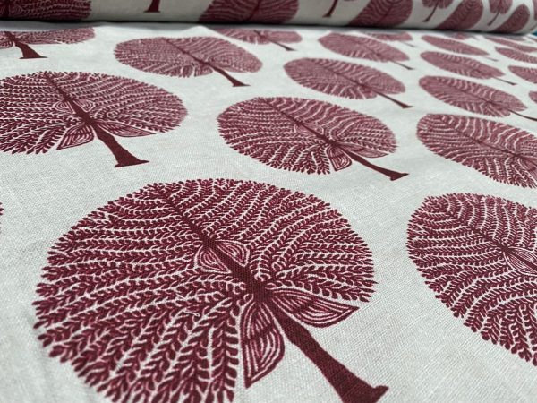 BURGUNDY RED Mulberry Tree 100% Cotton Fabric Natural Material Home Decor Curtain Upholstery - 55" or 140cm Wide Canvas - Image 4