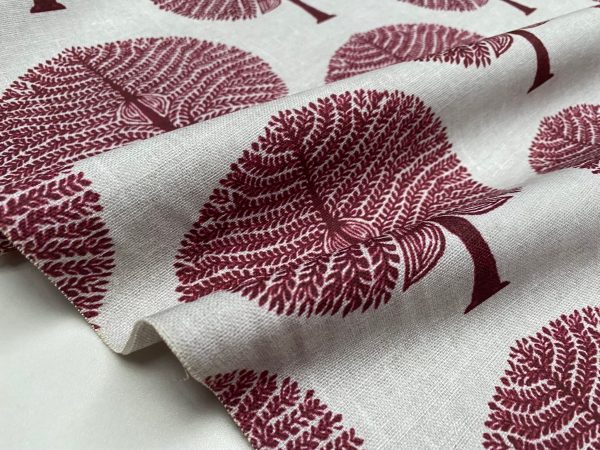 BURGUNDY RED Mulberry Tree 100% Cotton Fabric Natural Material Home Decor Curtain Upholstery - 55" or 140cm Wide Canvas - Image 5