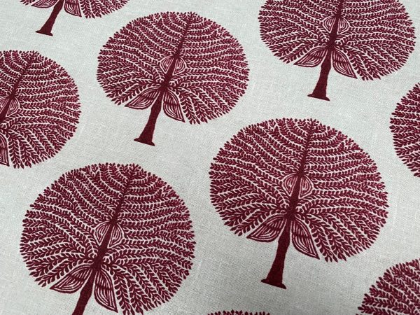 BURGUNDY RED Mulberry Tree 100% Cotton Fabric Natural Material Home Decor Curtain Upholstery - 55" or 140cm Wide Canvas - Image 6