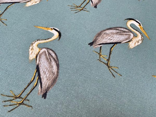 Heron Bird Print Linen Look Fabric Home Decor Upholstery Curtain Cotton Material 55" or 140cm Wide Grey Green - Image 2