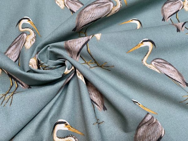 Heron Bird Print Linen Look Fabric Home Decor Upholstery Curtain Cotton Material 55" or 140cm Wide Grey Green - Image 3