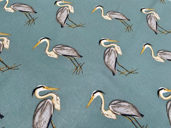 Heron Bird Print Linen Look Fabric Home Decor Upholstery Curtain Cotton Material 55" or 140cm Wide Grey Green - Image 4