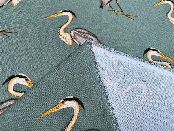 Heron Bird Print Linen Look Fabric Home Decor Upholstery Curtain Cotton Material 55" or 140cm Wide Grey Green - Image 5