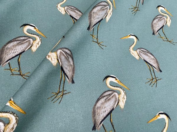 Heron Bird Print Linen Look Fabric Home Decor Upholstery Curtain Cotton Material 55" or 140cm Wide Grey Green - Image 6