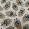 Linen Look Peacock Feathers Fan Print Fabric Upholstery Curtain Cotton Material 55" or 140cm Wide