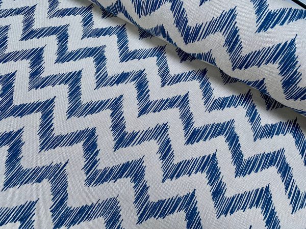 Linen Look Zigzag Fabric Home Decor Material for Curtains, Upholstery  - 55" or 140cm Wide - Blue