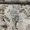 Geisha Japanese Pagoda Oriental Floral Linen Look Curtain Fabric Material - 140cm or 55'' Wide Textile - Beige