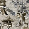 Geisha Japanese Pagoda Oriental Floral Linen Look Curtain Fabric Material - 140cm or 55'' Wide Textile - Beige - Image 4