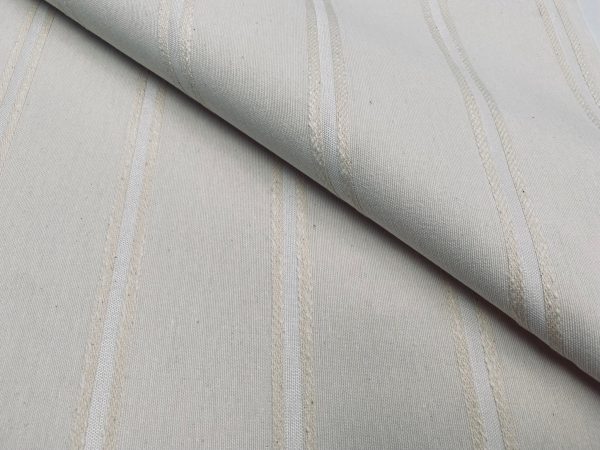 Linen Look Jacquard Striped Fabric Home Decor Curtain Upholstery Material - 110" or 280cm EXTRA wide - Cream - Image 2