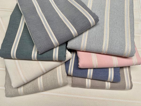 Linen Look Jacquard Striped Fabric Home Decor Curtain Upholstery Material - 110" or 280cm EXTRA wide - Cream - Image 5