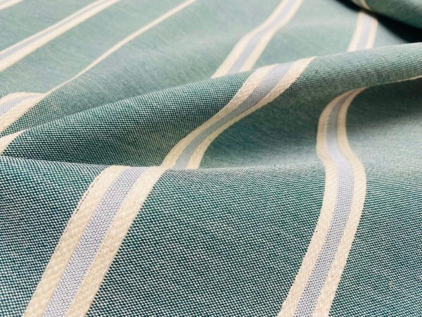 Linen Look Jacquard Striped Fabric Home Decor Curtain Upholstery Material - 110" or 280cm EXTRA wide - Cream Stripes - Image 4