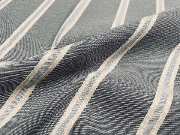 Linen Look Jacquard Striped Fabric Home Decor Curtain Upholstery Material - 110" or 280cm EXTRA wide - Charcoal