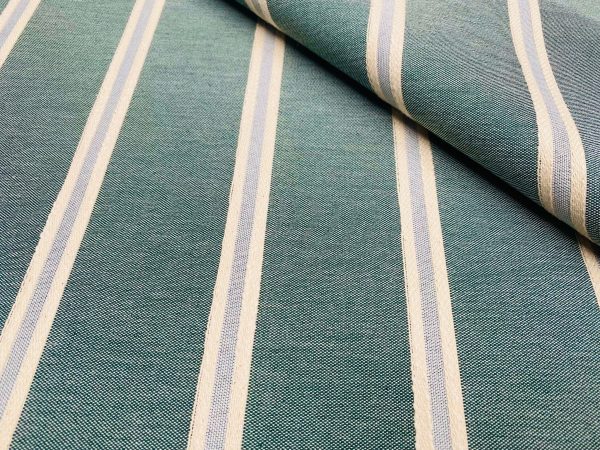 Linen Look Jacquard Striped Fabric Home Decor Curtain Upholstery Material - 110" or 280cm EXTRA wide - Green - Image 2