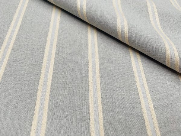 Linen Look Jacquard Striped Fabric Home Decor Curtain Upholstery Material - 55" or 140cm wide - Light Grey