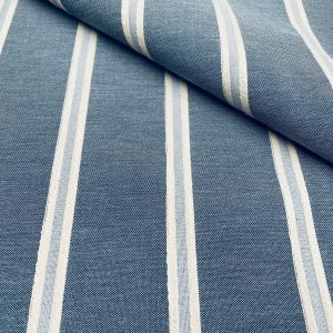 Linen Look Jacquard Striped Fabric Home Decor Curtain Upholstery Material - 55" or 140cm wide - Navy Blue